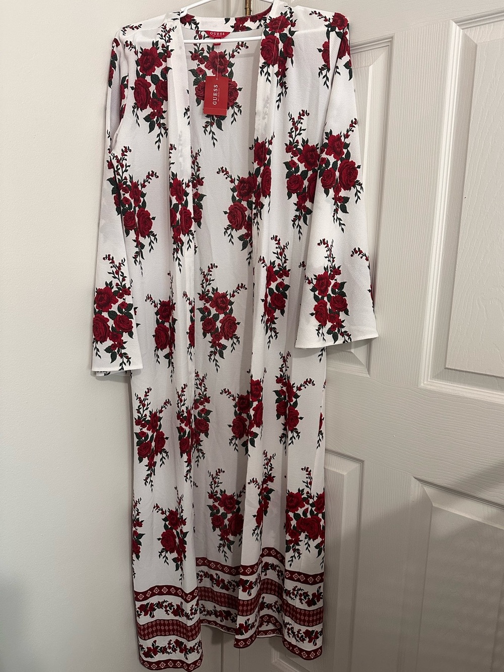 Guess White Floral Cardigan with Red Rose Print